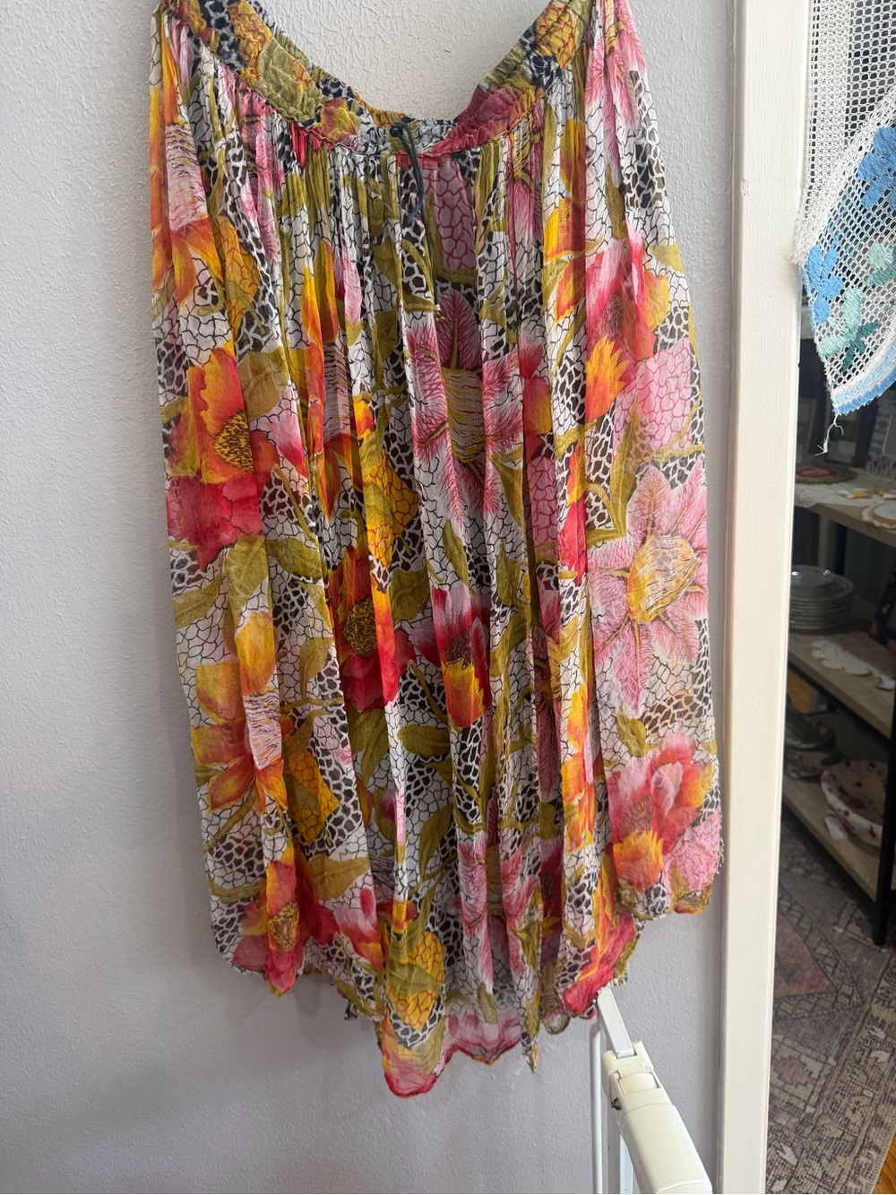 Vibrant Pink & Yellow Floral Pleated Midi Skirt